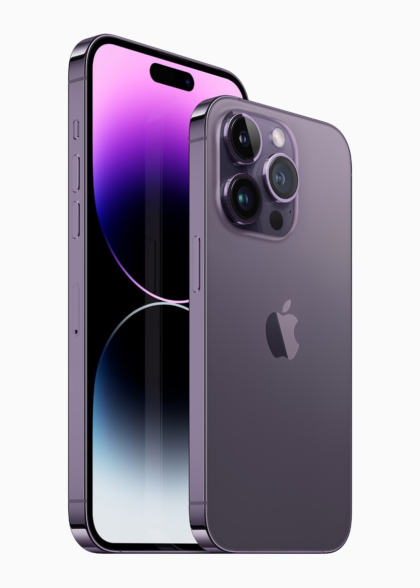 iPhone 14 Pro and iPhone 14 Pro Max are shown in deep purple.
