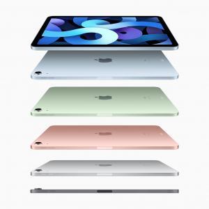 iPad Air in sky blue, green, rose gold, silver, and space grey.