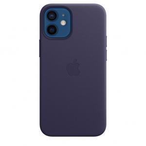 iPhone 12 mini Leather Case with MagSafe in Deep Violet, with iPhone 12 mini in Blue.  