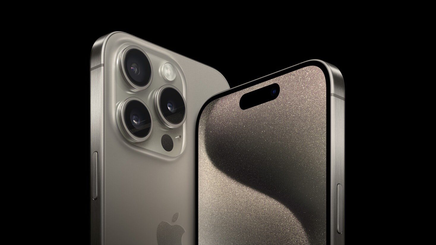 The iPhone 15 Pro and iPhone 15 Pro Max in the natural titanium finish.