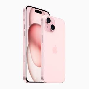 Линейка iPhone 15 показана розовым цветом.